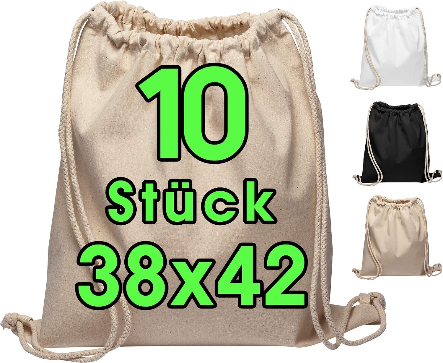 Sac de sport à cordon – en coton, Lot de 10, 38 × 42 cm