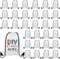Sac de sport à cordon: en polyester, Lot de 30, 40 × 34 cm, blanc