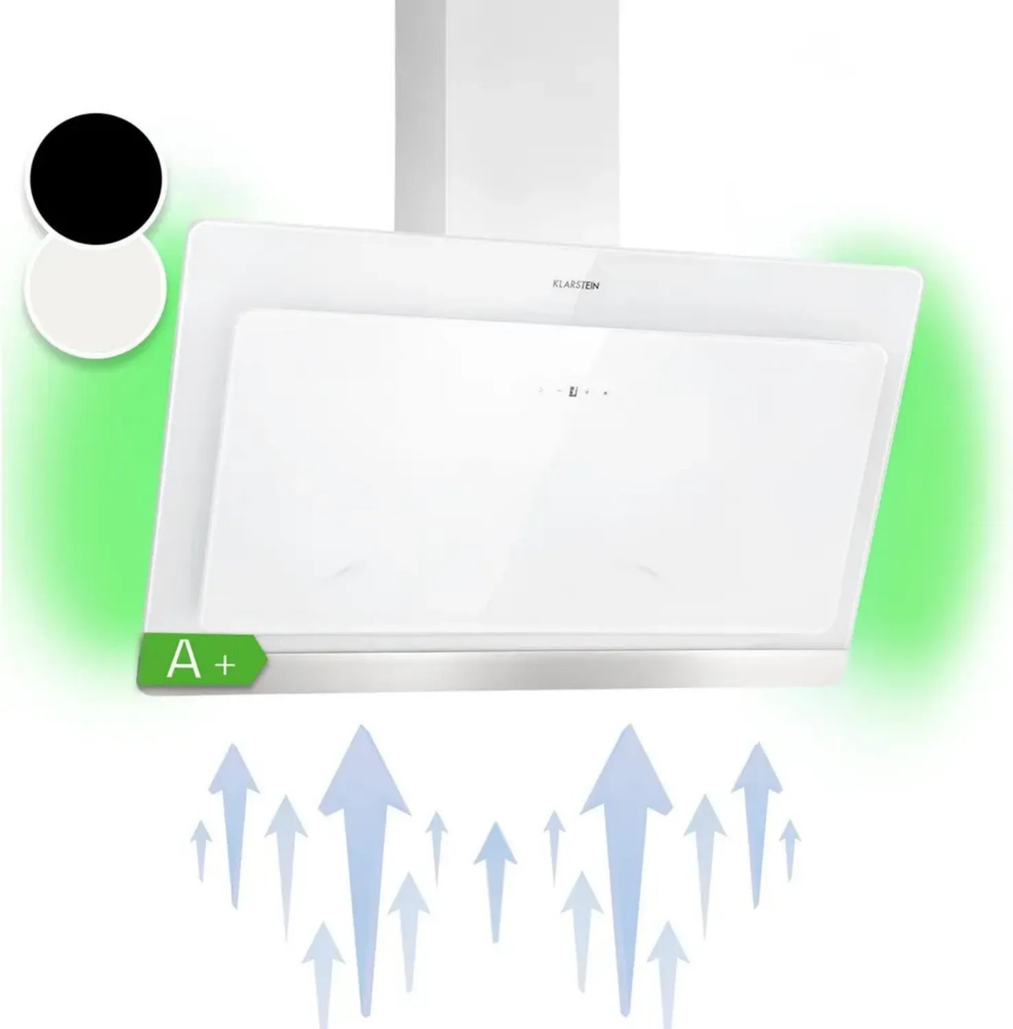 Hotte Murale Klarstein 90 cm, Silencieuse et Inclinée, Éclairage LED RGB, Débit 563 m³/h, Classe Énergétique A