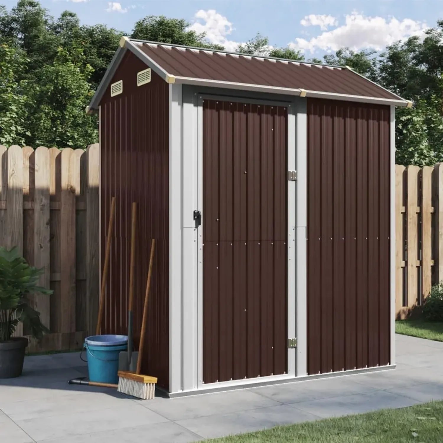 Abri de Jardin en Acier Galvanisé pour Stockage Extérieur - 192 x 152,5 x 237 cm - Résistant et Spacieux - Couleur Marron
