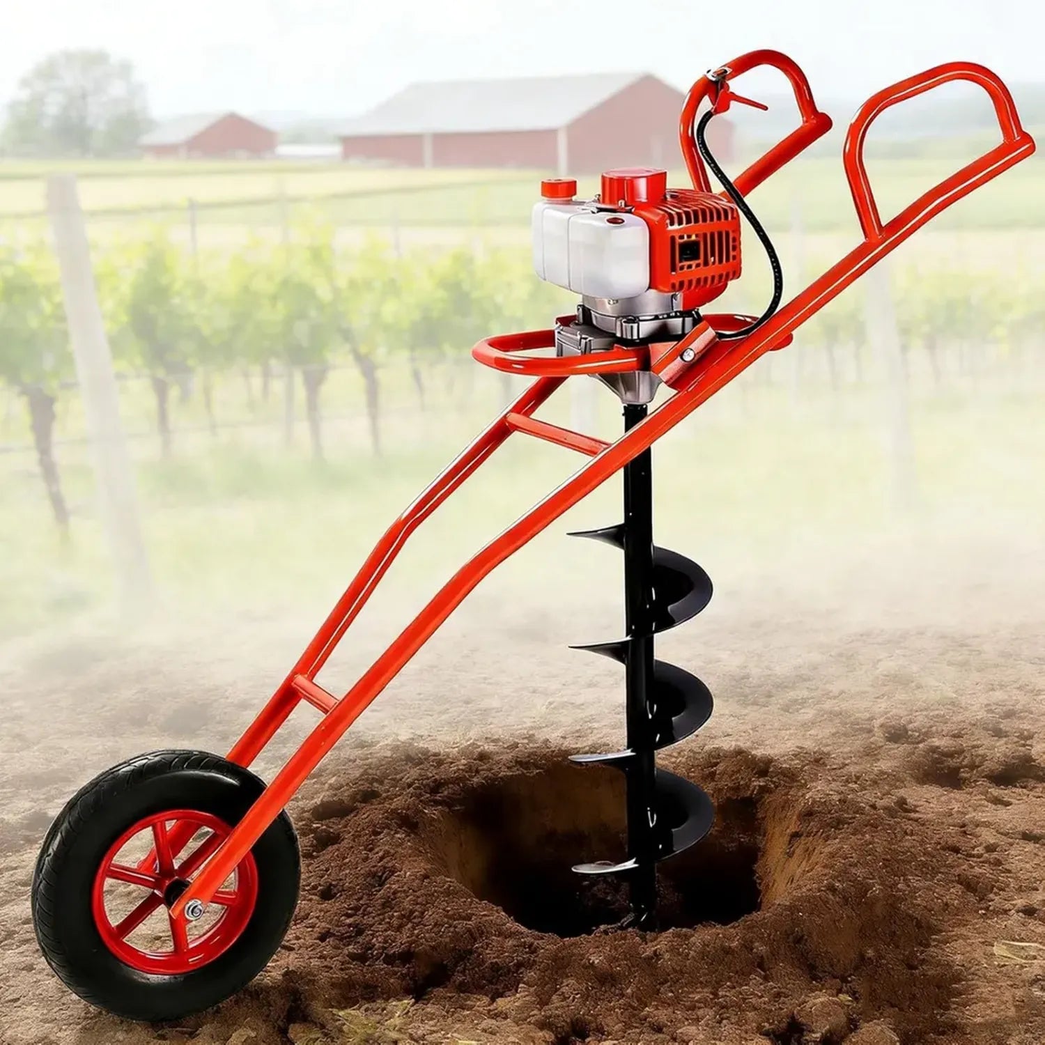 Tarière à Essence 2 Temps avec Foret de 10,2 cm pour Chantier et Jardinage