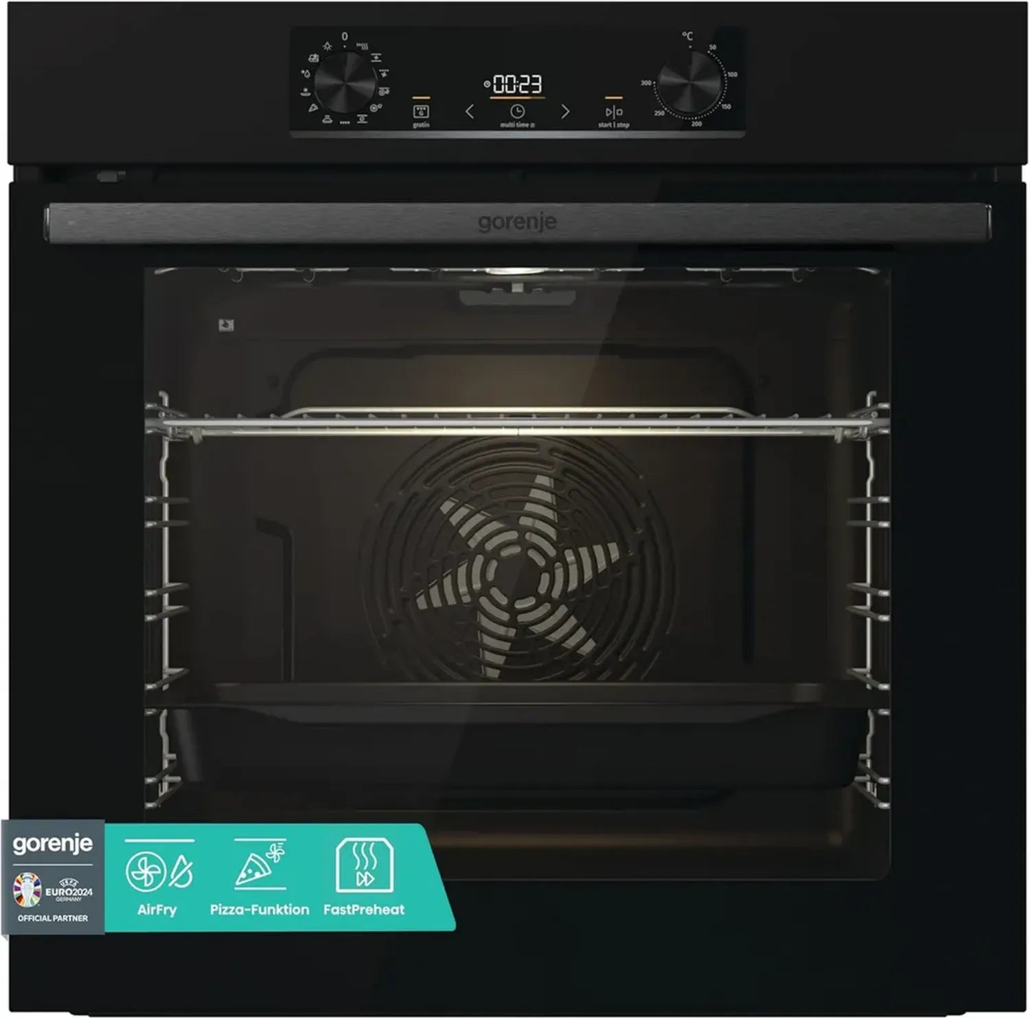 Four encastrable Gorenje 77L, Pyrolyse, Hot Air, ExtraSteam, Fermeture Douce, AirFry, Grill Parfait, Mode Pizza 300°C, Sécurité Enfant, Noir [Classe A+]