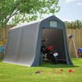 Abri de Garage Portable avec Porte en Toile Imperméable, Fenêtre, pour Moto et Vélo, Gris, 213x366x225 cm