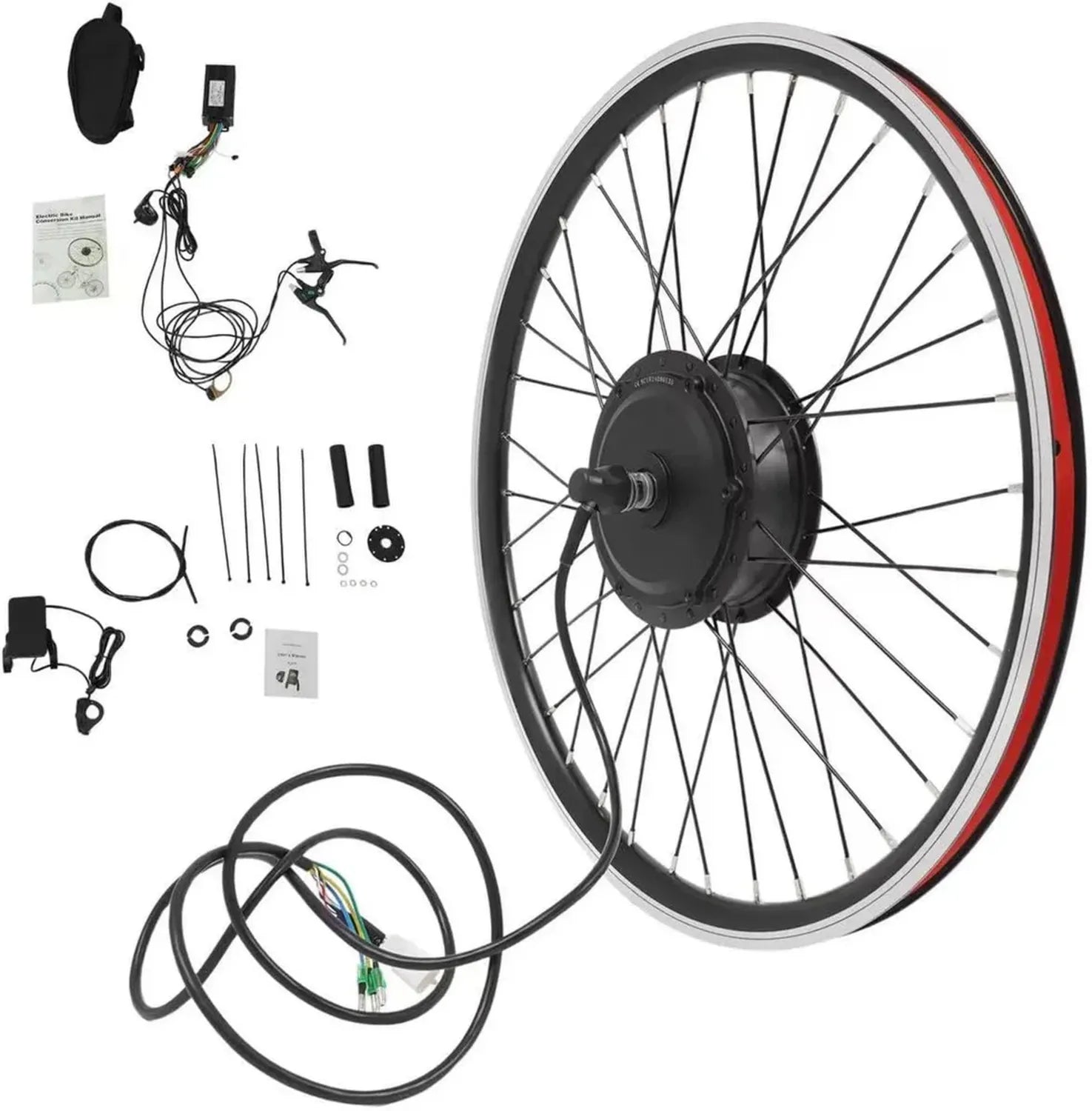 Ensemble de Conversion Vélo Électrique 500W, 36V, Roue 24' avec Écran LCD et Assistance Pédalage, 5 Vitesses, Jusqu'à 35 km/h