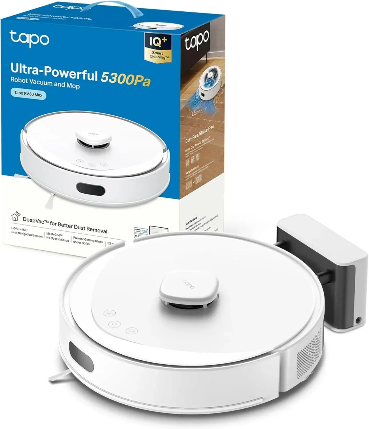 Aspirateur Robot Tapo RV30Max 2 en 1, Ultra Puissant 5300Pa, Navigation LiDAR, Silencieux, Idéal pour Animaux et Tapis