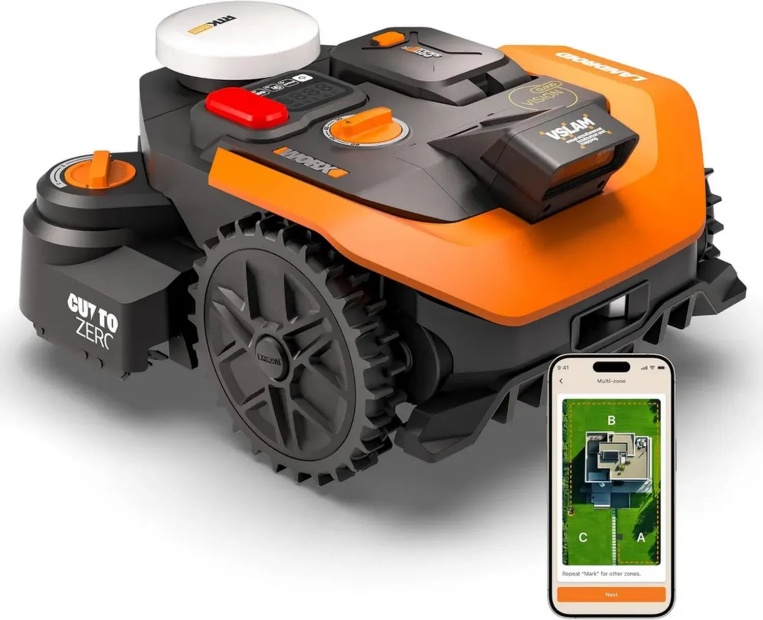 Tondeuse Robot 2WD WORX Vision Cloud WR308E, Sans Fil, IA pour Évitement d'Obstacles, Navigation VSLAM + RTK, Pour 800 m²