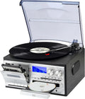 Tourne-disque multifonctions 9-en-1 avec Bluetooth, haut-parleurs intégrés, CD/Cassette et radio AM/FM, USB/SD/MMC, Noir