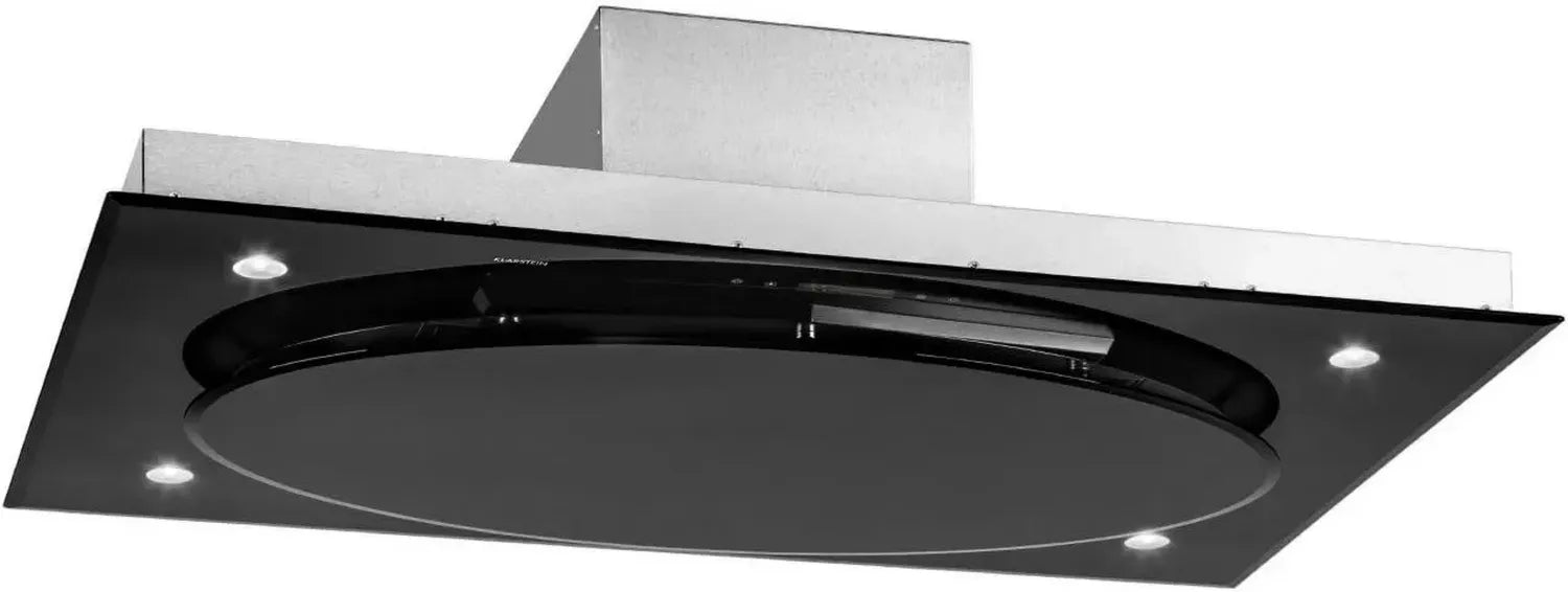 Klarstein Secret Service Black - Hotte de Plafond 110 cm, 800 m³/h, 3 Vitesses, Commande Tactile, LED, Minuterie, Filtres à Graisse, Acier Inoxydable Noir