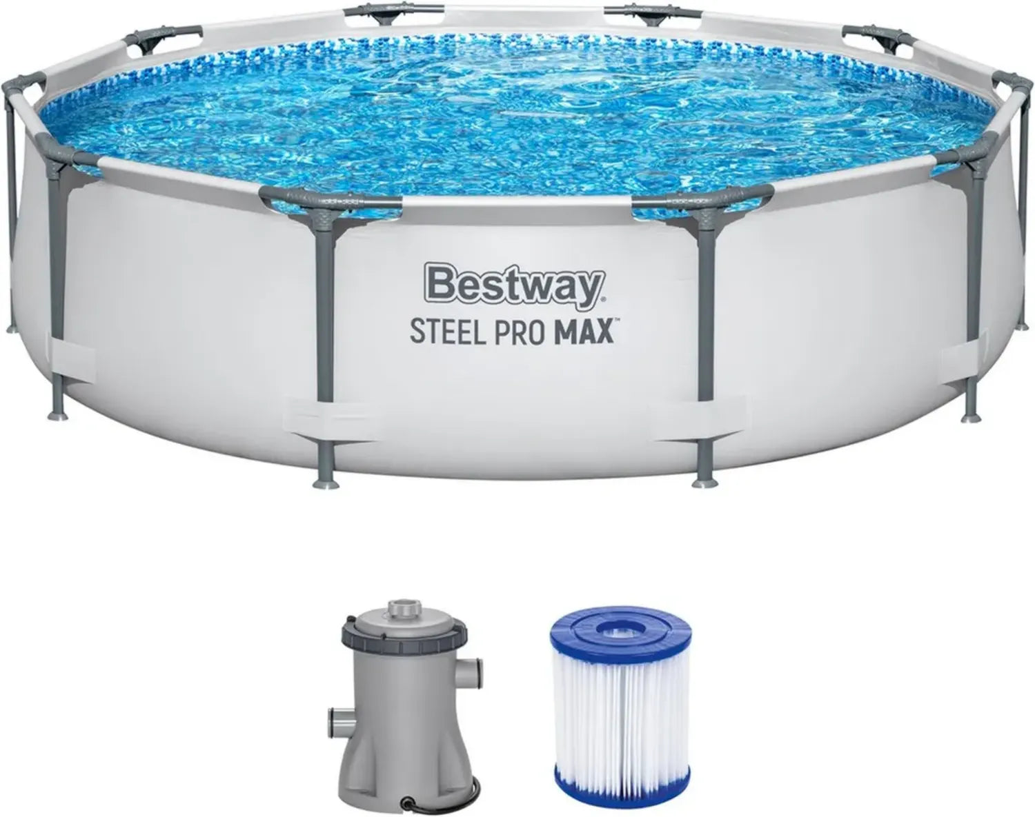 Piscine Ronde Bestway Steel Pro Max avec Pompe à Filtration Ø 305 x 76 cm, Gris Clair