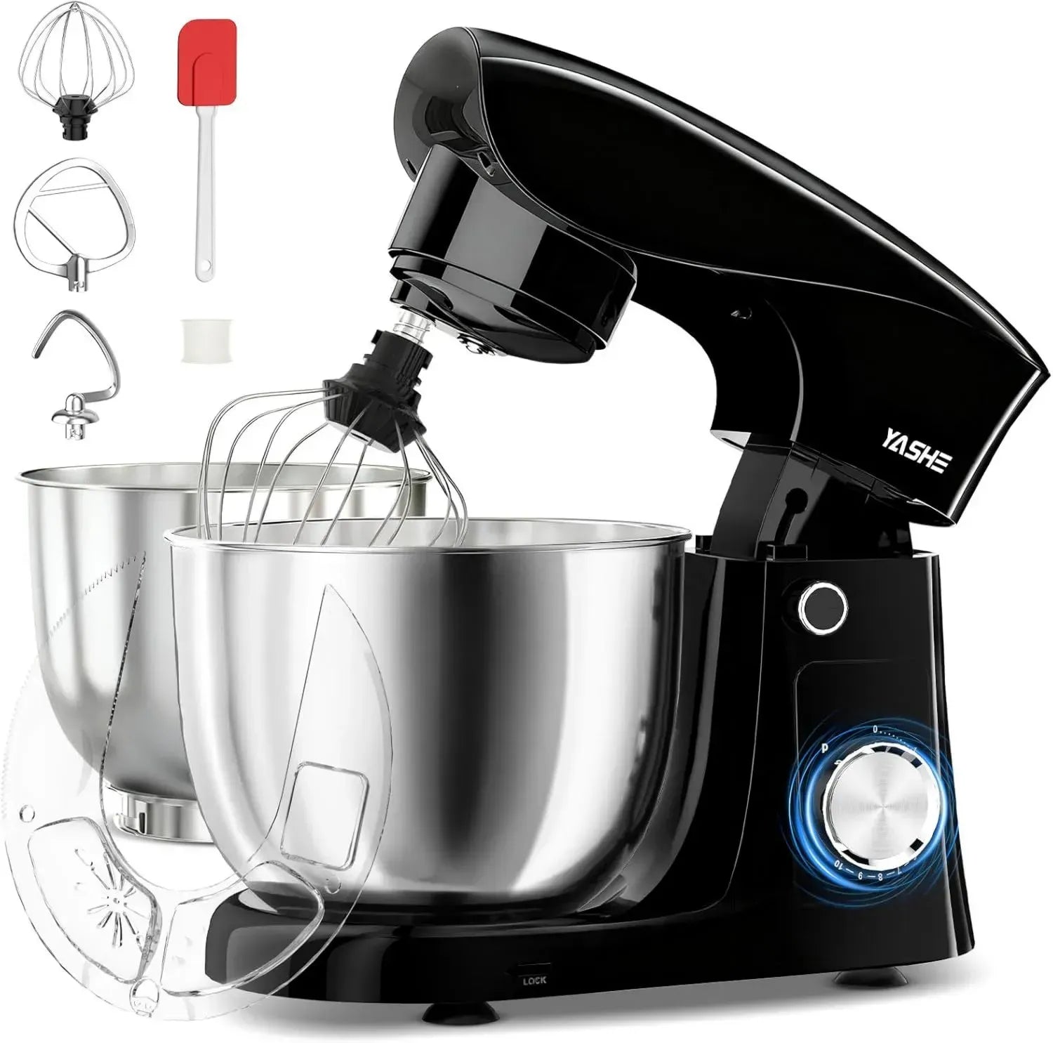 Robot Pâtissier 1500W avec Deux Bols 4,5L et 5L en Inox, 10+ Vitesses, Tête Inclinable, Kit Pétrissage Complet