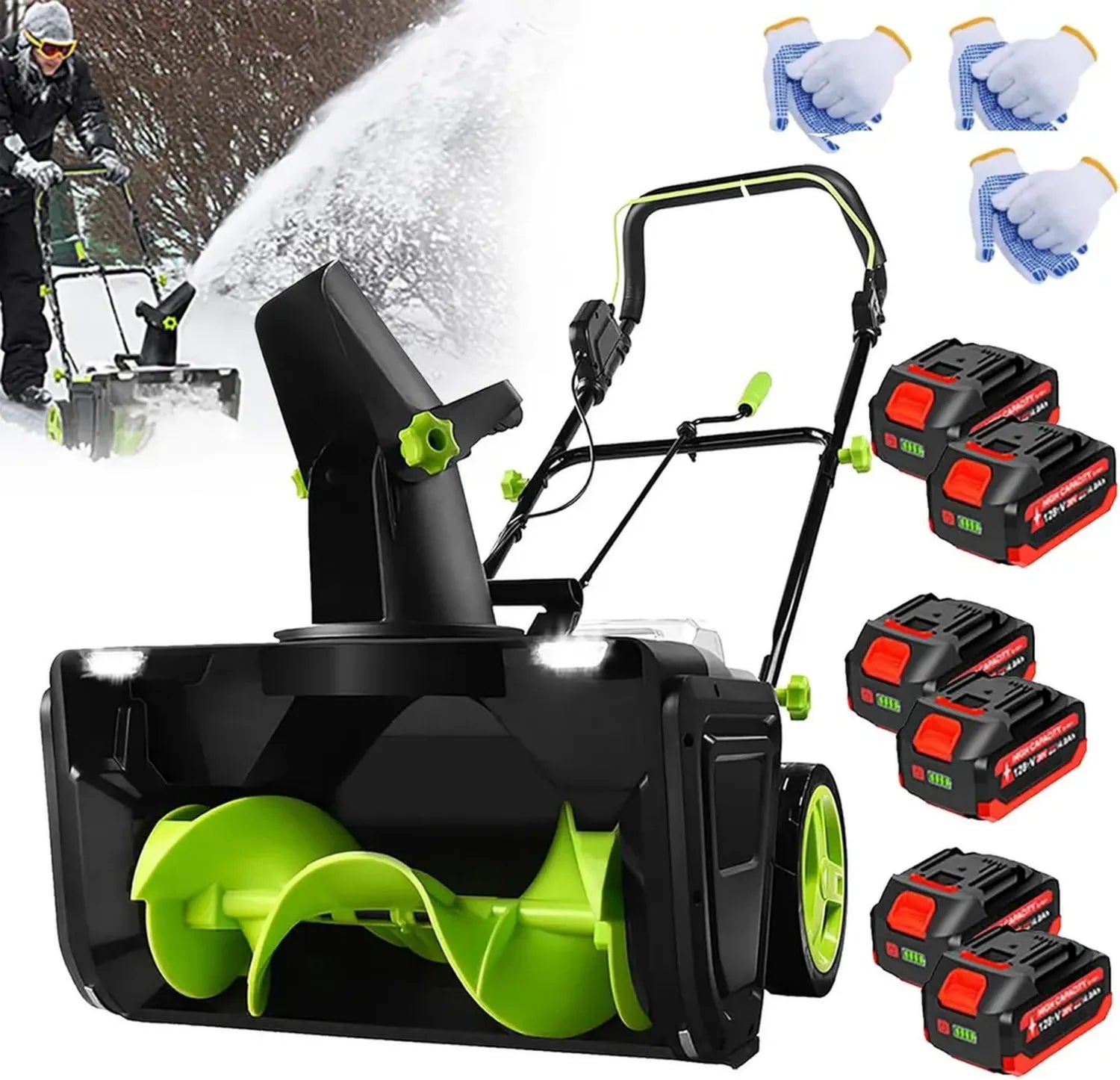 Déneigeuse électrique 3500 W, LED double, goulotte 180°, largeur 50 cm