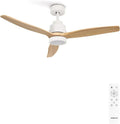 Ventilateur de Plafond en Bois Naturel avec Lumière et Télécommande, 40W, Silencieux, 132 cm, 6 Vitesses, Fonction Été-Hiver, Minuterie