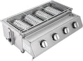 Grill à Gaz 4 Brûleurs en Acier Inoxydable, Portable avec Bac à Huile, Hauteur Réglable pour Jardin