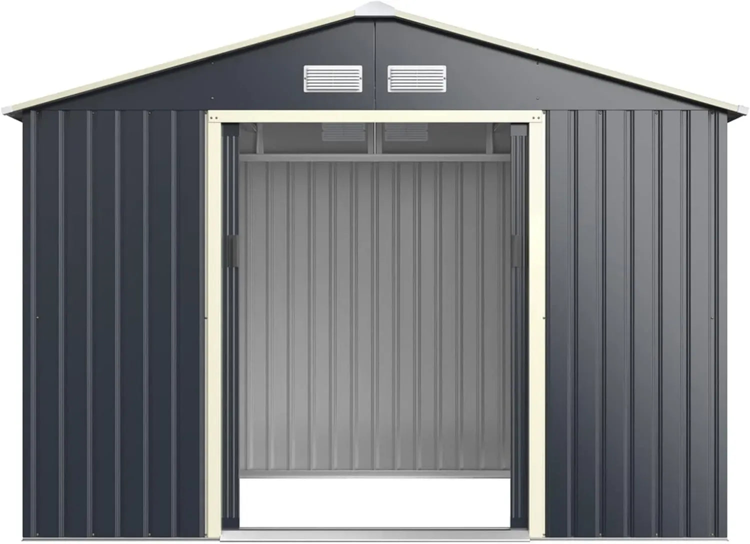Abri de Jardin Métallique 5,3㎡ avec Portes Coulissantes, Cabane de Rangement pour Outils, 277 x 191 x 202 cm, Gris