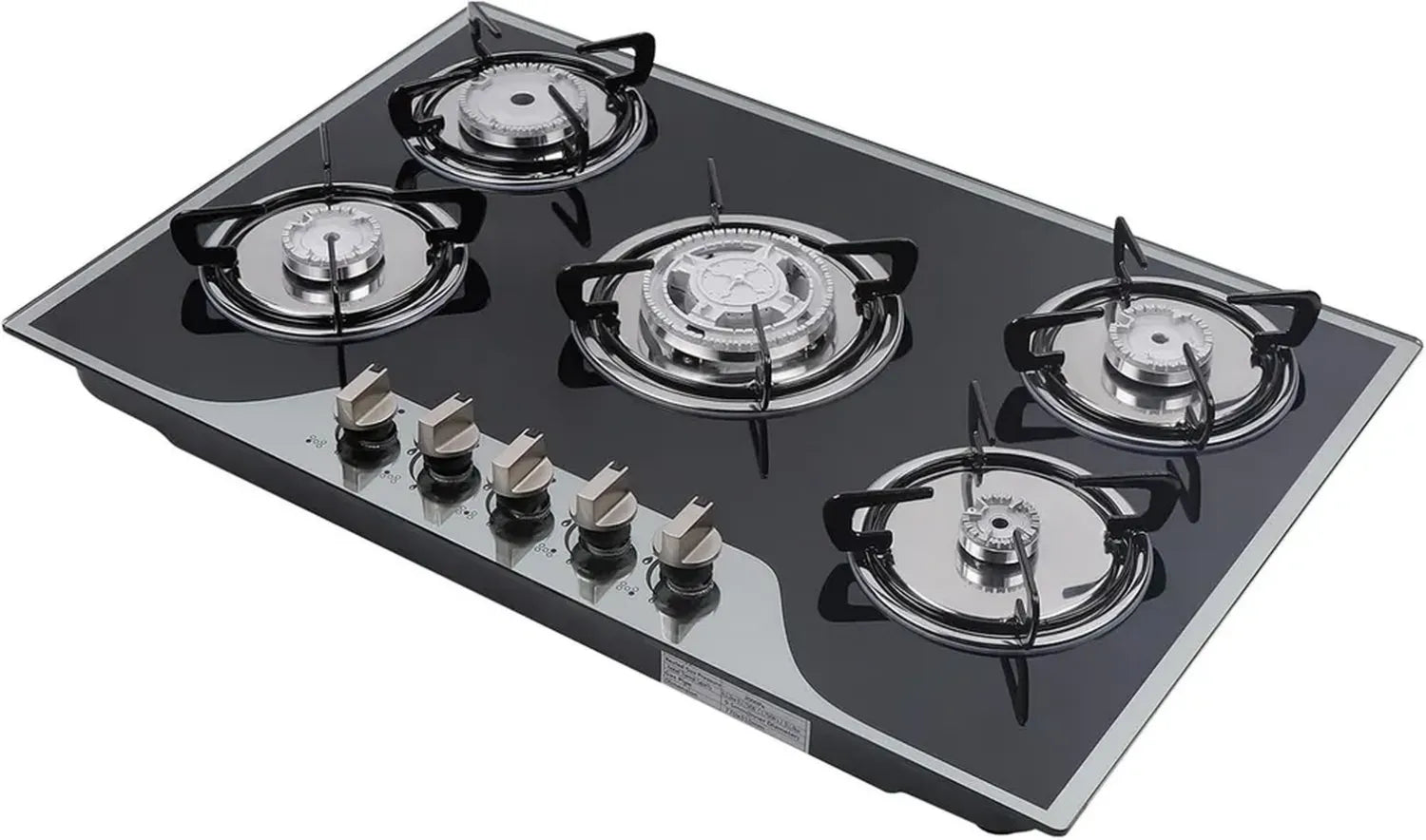 Plaque de cuisson vitrocéramique 5 feux gaz, acier inoxydable, usage domestique et camping-car - Certifiée CE