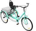 Tricycle adulte 24 pouces, 7 vitesses, réglable, avec panier, éclairage et porte-gobelet
