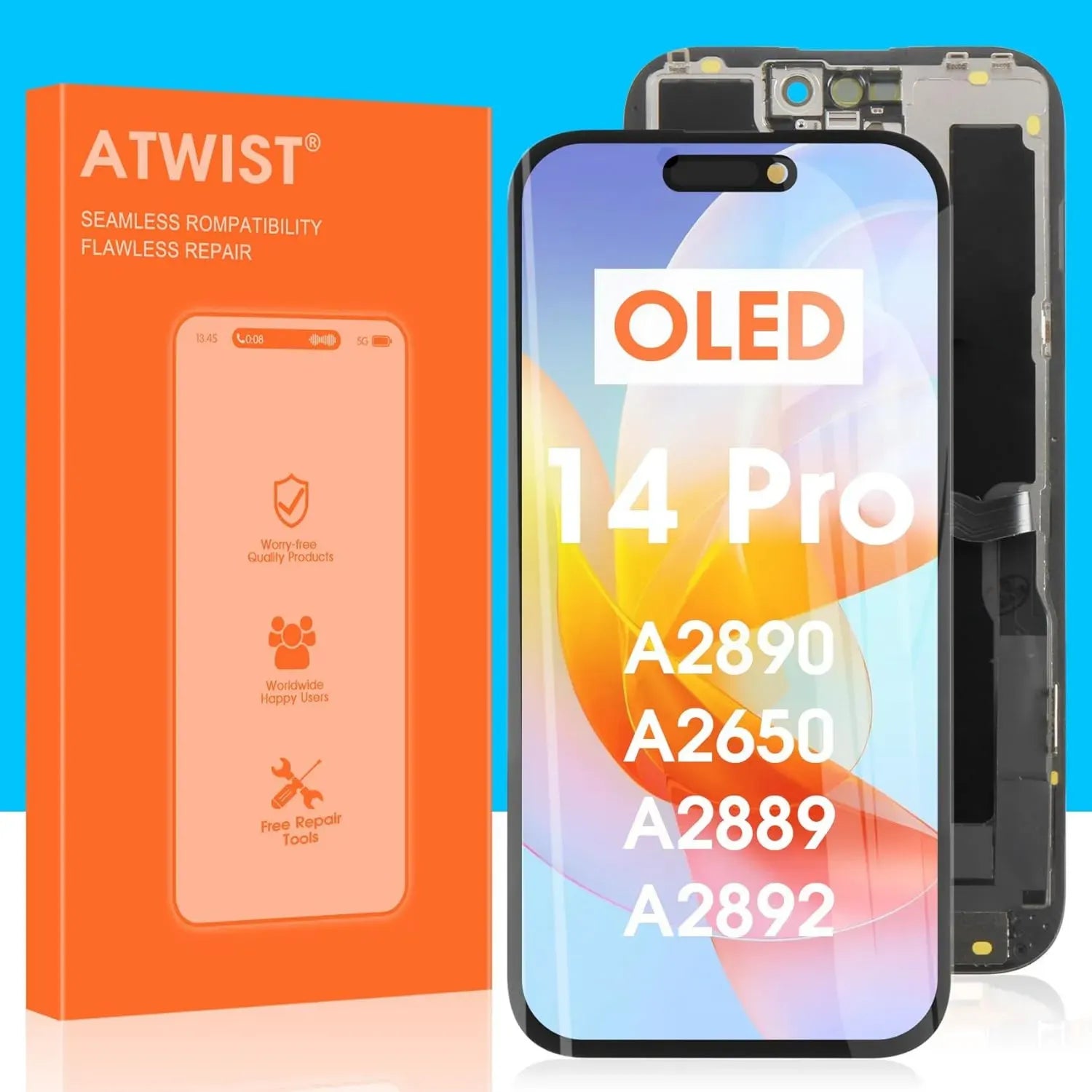 Écran OLED Atwist pour iPhone 14 Pro - Remplacement Complet pour Modèles A2890, A2891, A2650, A2889, A2892