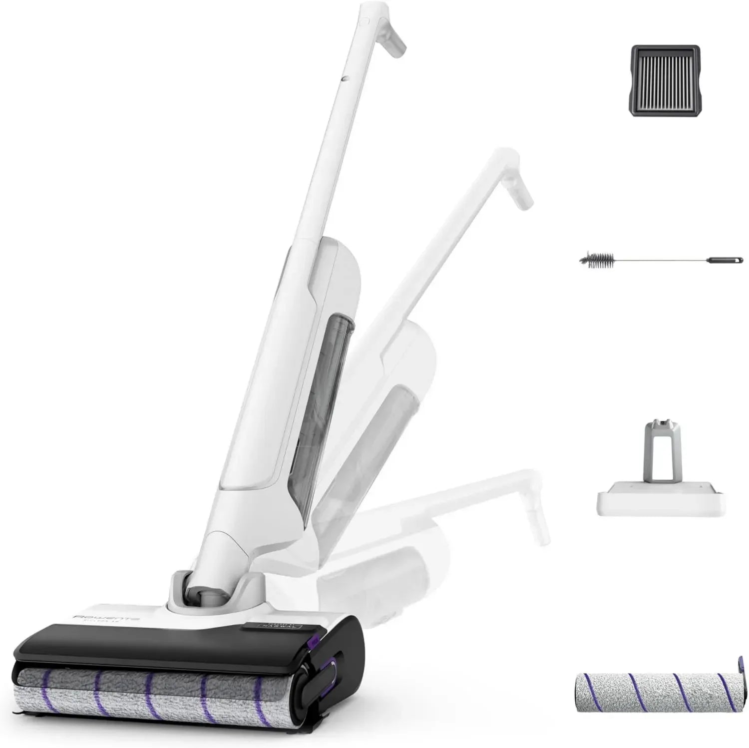 Aspirateur Lavant Sans Fil Rowenta X-Clean 10, Rotation à 180°, Auto-Nettoyage et Séchage à 65°C, Autonomie 60min, Idéal pour Poils d'Animaux et Saletés Tenaces, Modèle YY5785FE, Blanc