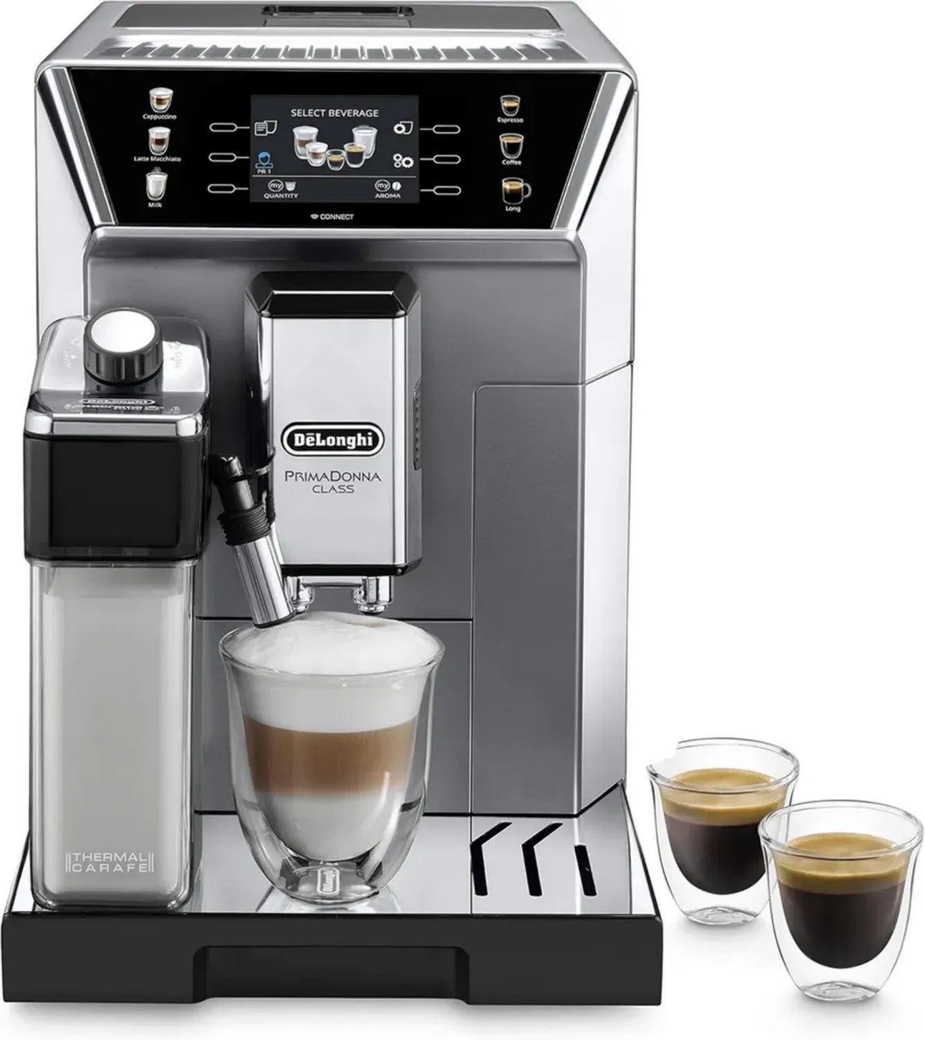 Machine à Café Automatique De'Longhi PrimaDonna, Expresso & Cappuccino, 2L, 1450W, Métallique