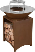 Brasero Design Corten avec Plancha et Grille Amovible en Inox, Ø 100 cm pour Barbecue Extérieur