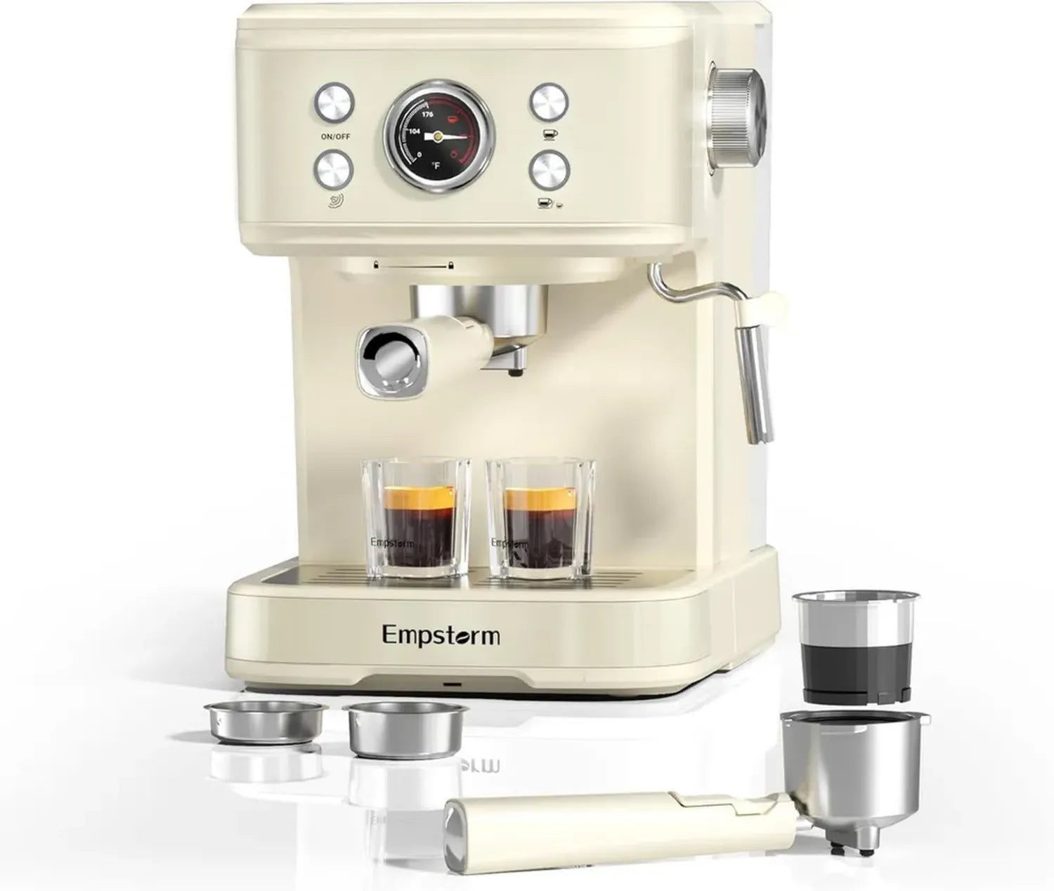 Cafetière Espresso 20 Bars, 2 en 1 avec Mousseur à Lait Vapeur pour Latte & Cappuccino, Compatible Poudre et Capsules, Réservoir Amovible 1.5L – Blanc