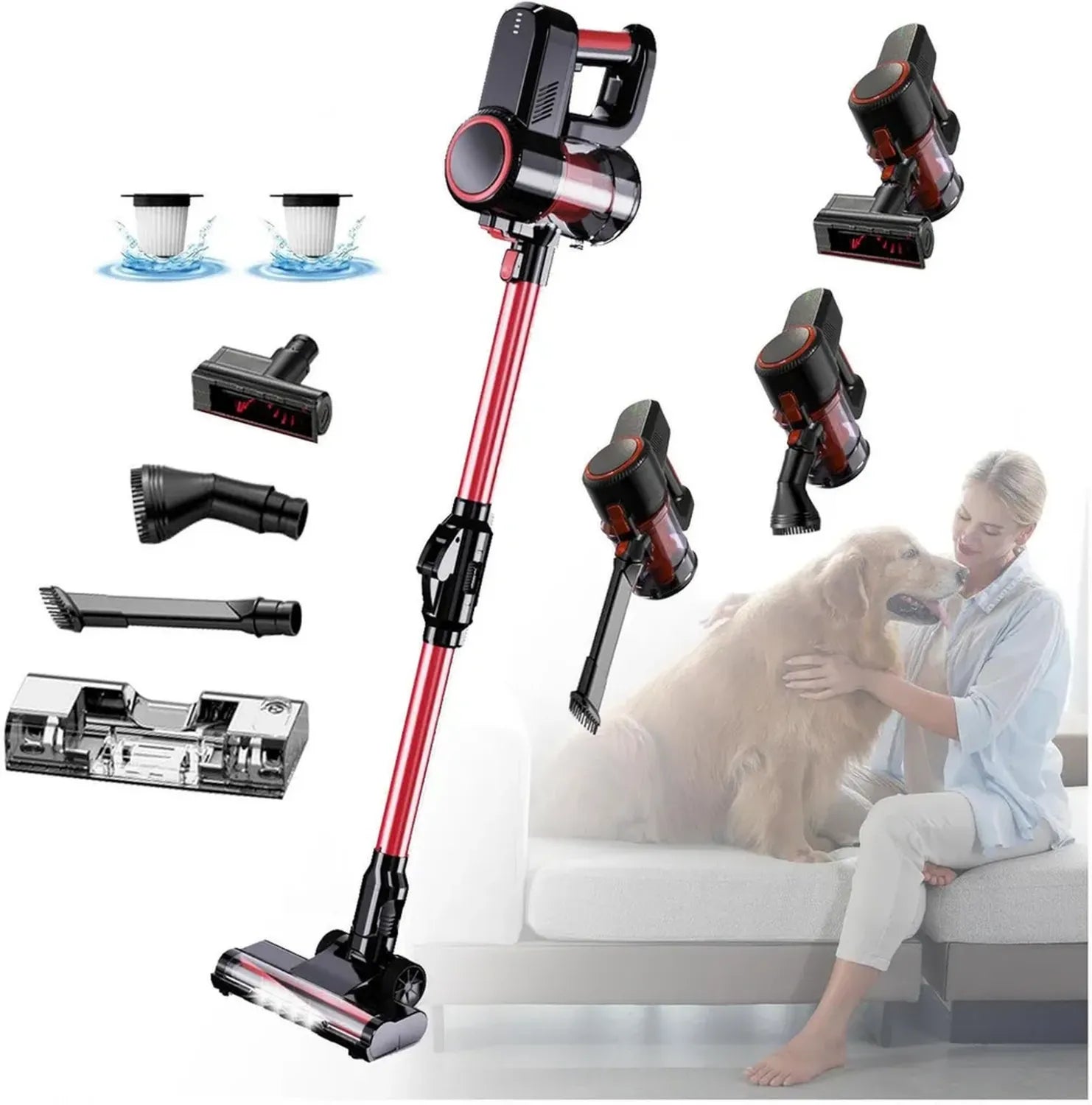 Aspirateur Balai sans Fil 5 en 1 - 16000Pa Puissant pour Maison et Voiture