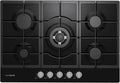 Plaque de cuisson en verre noir 75 cm, 5 zones, avec Wok, 8,5 kW, auto-allumage, arrêt automatique