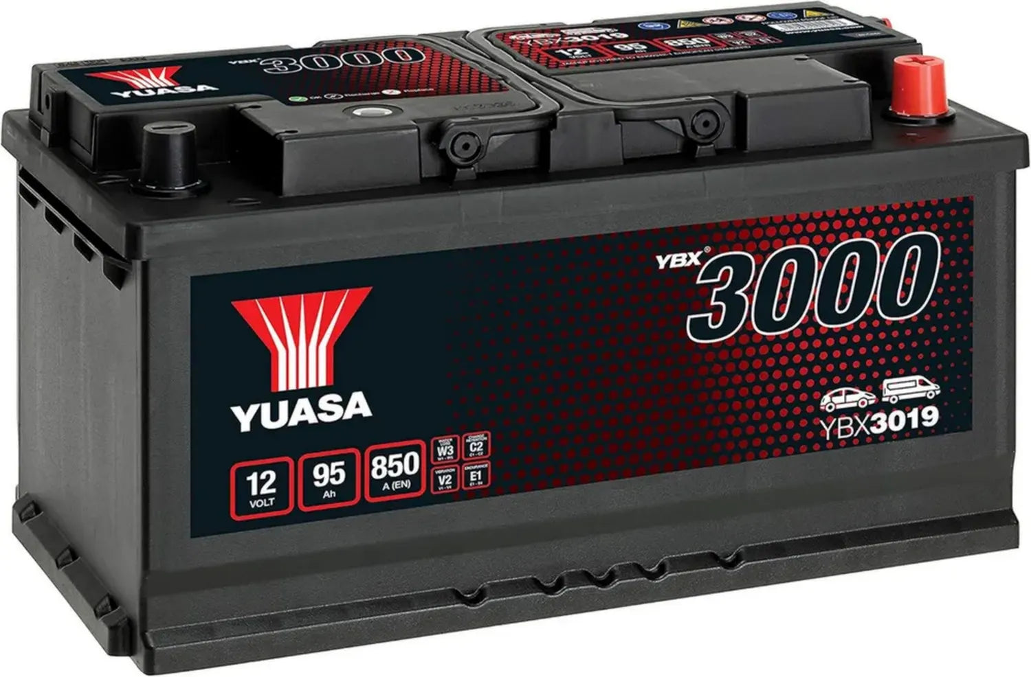 Batterie YUASA YBX3019 95Ah 850A pour VW Transporter et Polo
