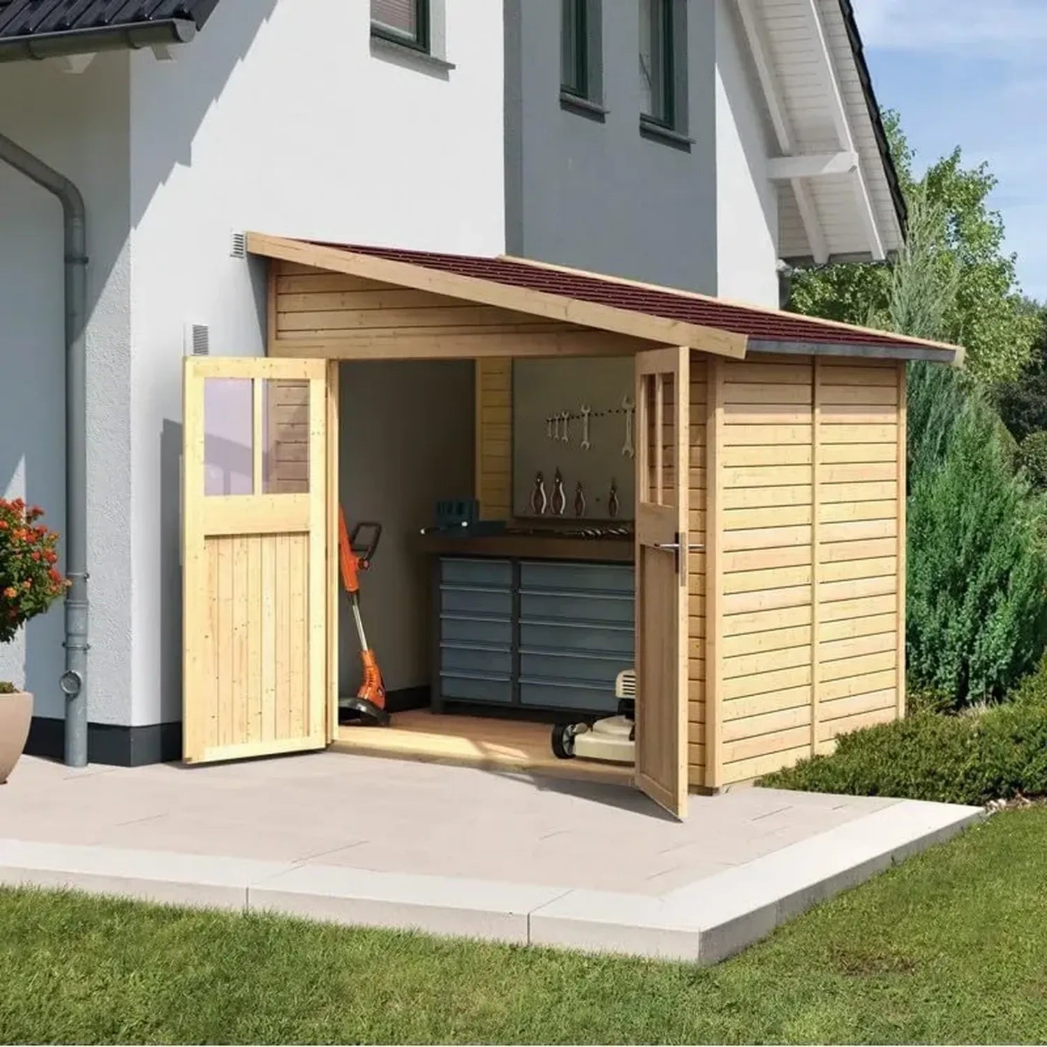 Abri de Jardin en Bois Massif 4,18m² avec Porte Semi-Vitrée Marron