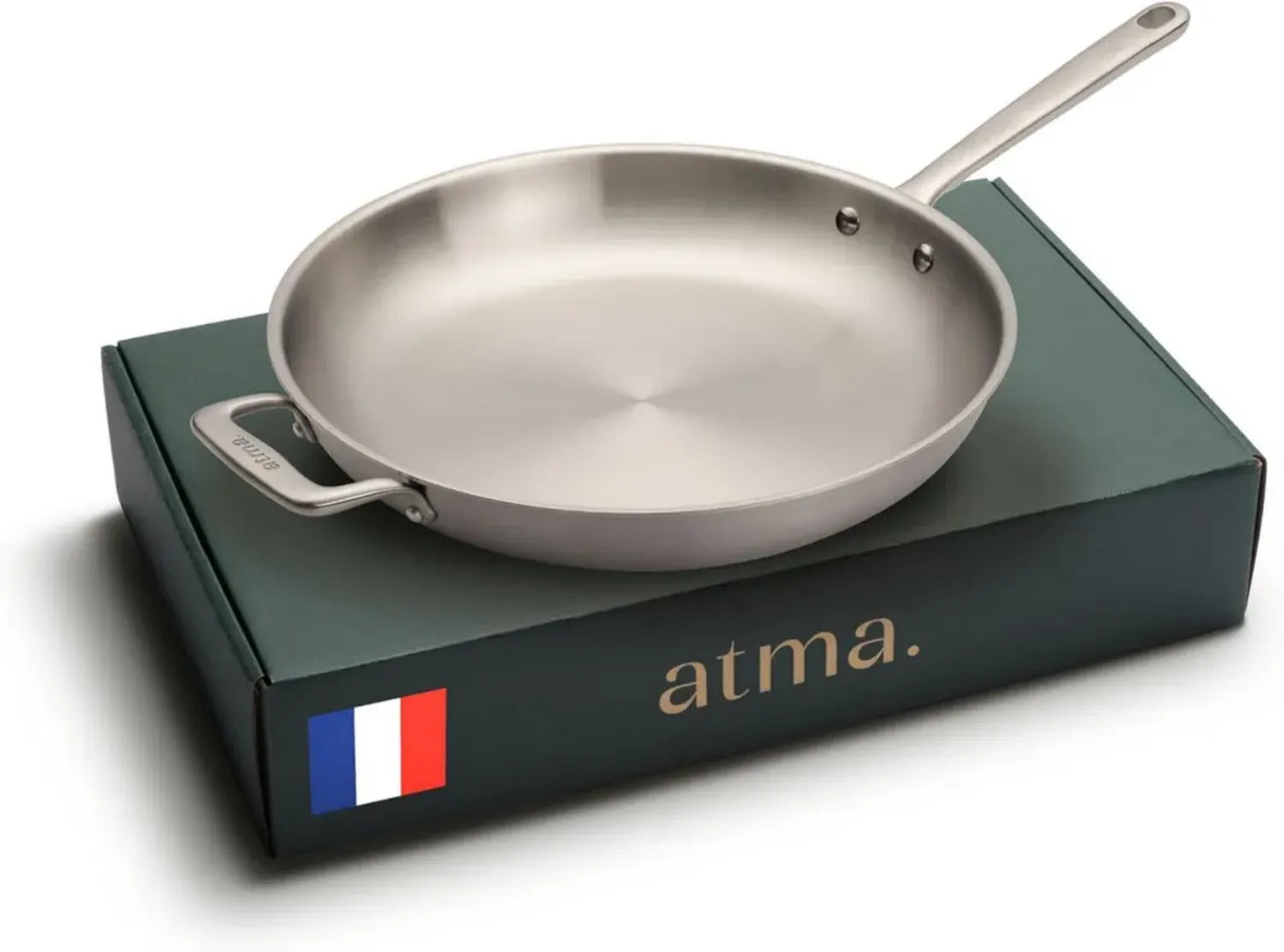 Poêle en Inox Sans Revêtement 32cm - Triple Épaisseur Compatible Induction et Four - Manche Riveté - Fabriquée en France