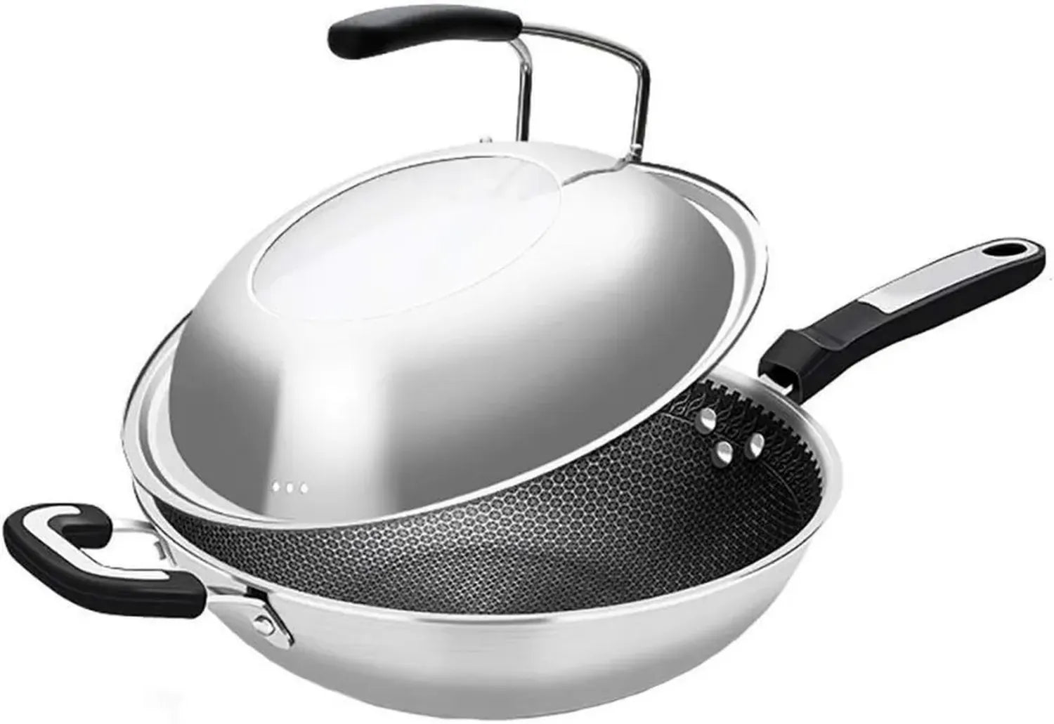 Wok Universel en Acier Inoxydable 34cm avec Couvercle pour Induction