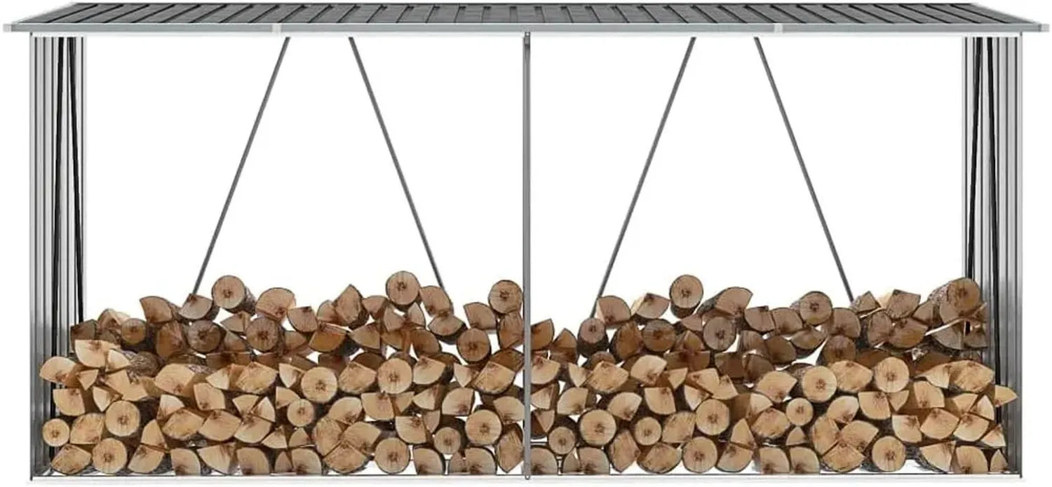 Abri de Rangement en Acier pour Bûches 330x84x152 cm, Gris