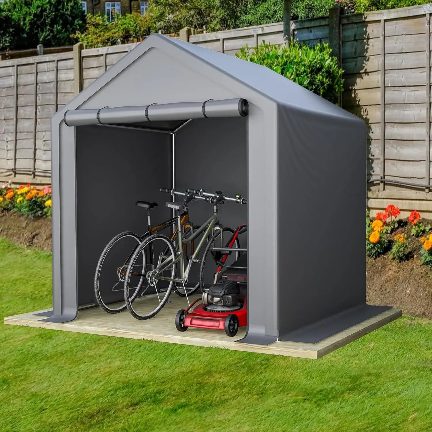 Abri de jardin en métal résistant aux intempéries avec porte coulissante pour vélos, 190 x 170 x 200 cm, gris foncé, étanche