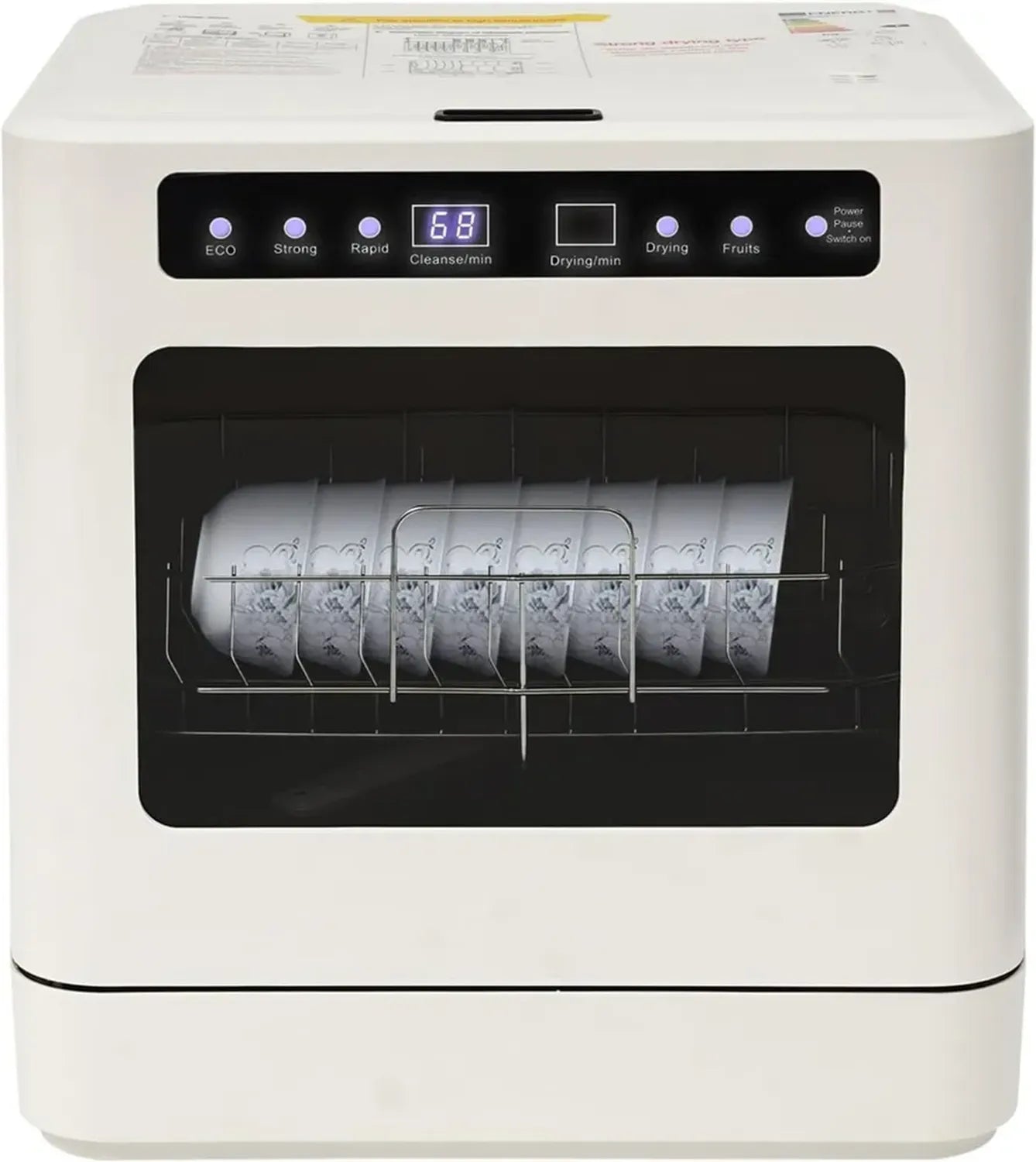 Lave-vaisselle Compact UV avec Séchage à Air, 4 Programmes, Capacité 6-8 Assiettes