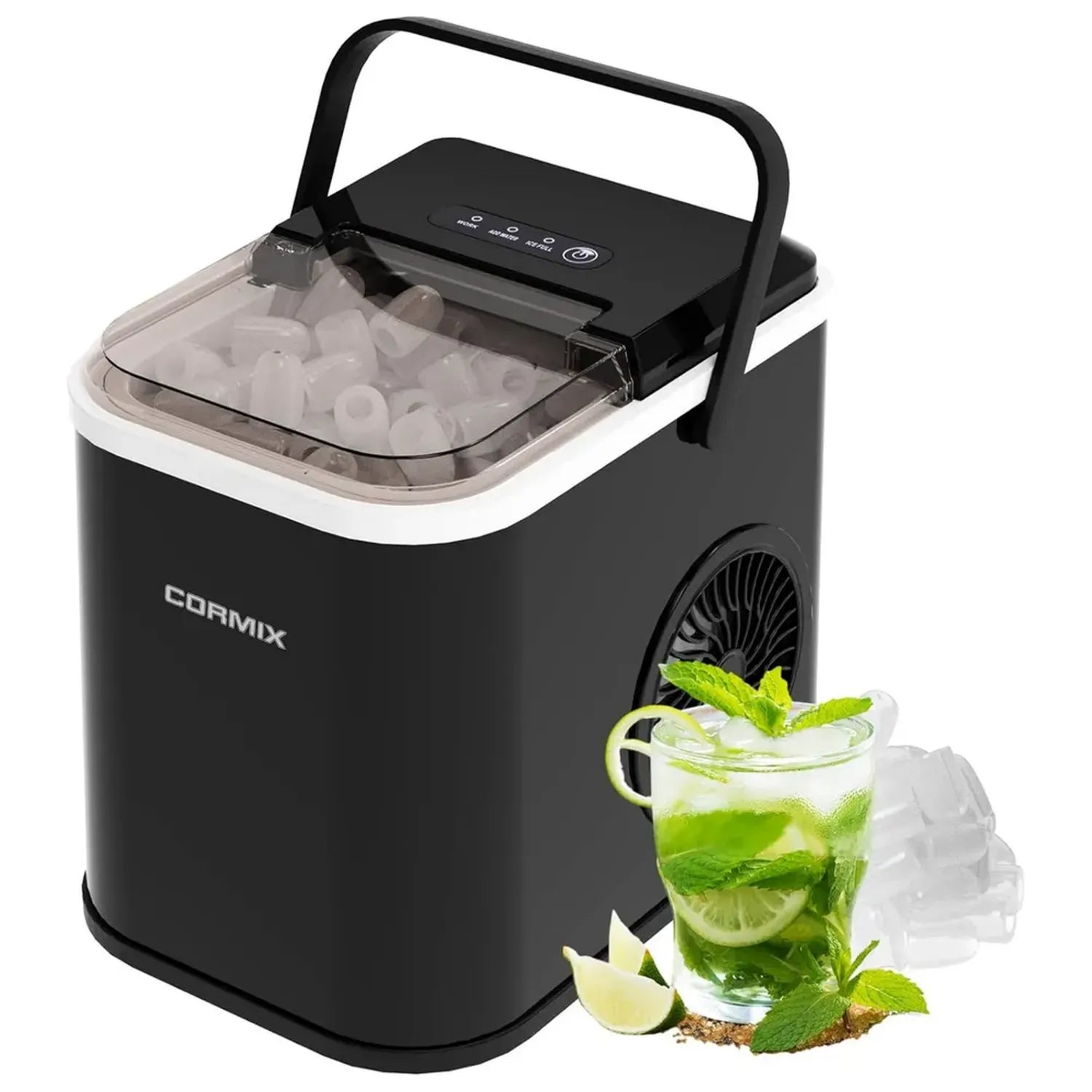 Machine à glaçons compacte 120W, produit 12kg/24h, 8 glaçons en 6 min, avec capteur infrarouge et fonction autonettoyante pour cuisine, bureau, bar