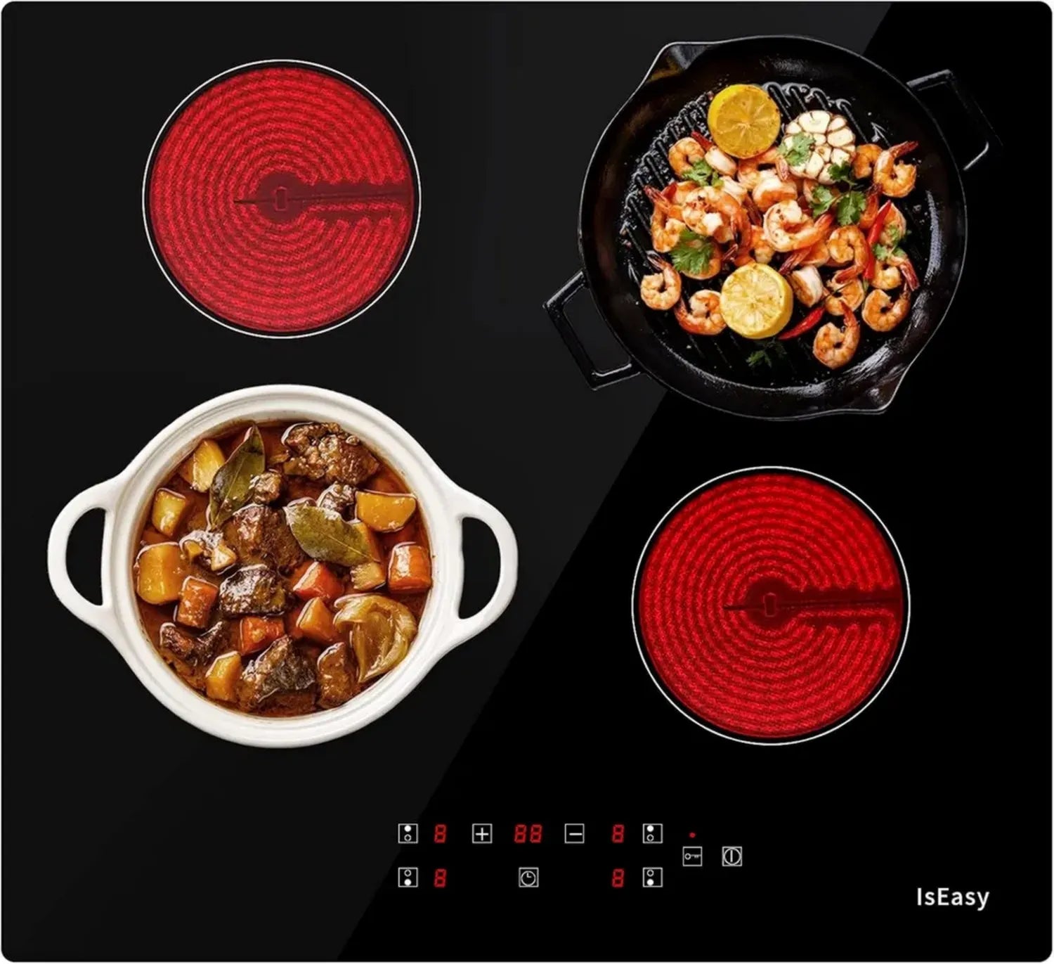 Table de Cuisson Vitrocéramique Encastrable 4 Zones, 60cm, Minuteur, 6000W, 9 Niveaux