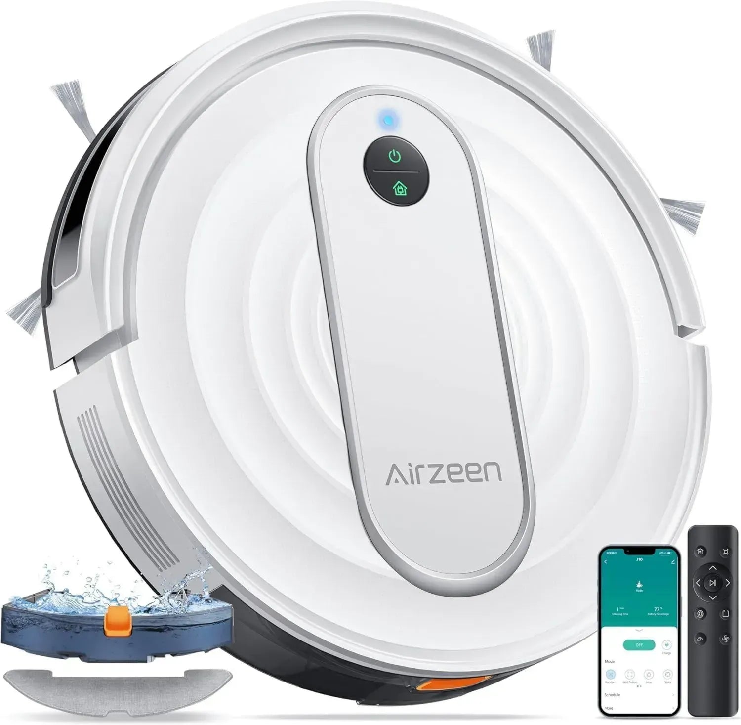 Aspirateur Robot Airzeen 5000PA, Nettoyage Intelligent avec Télécommande et Application, Ultra-mince et Silencieux, Recharge Automatique, Idéal pour Poils d'animaux et Tapis