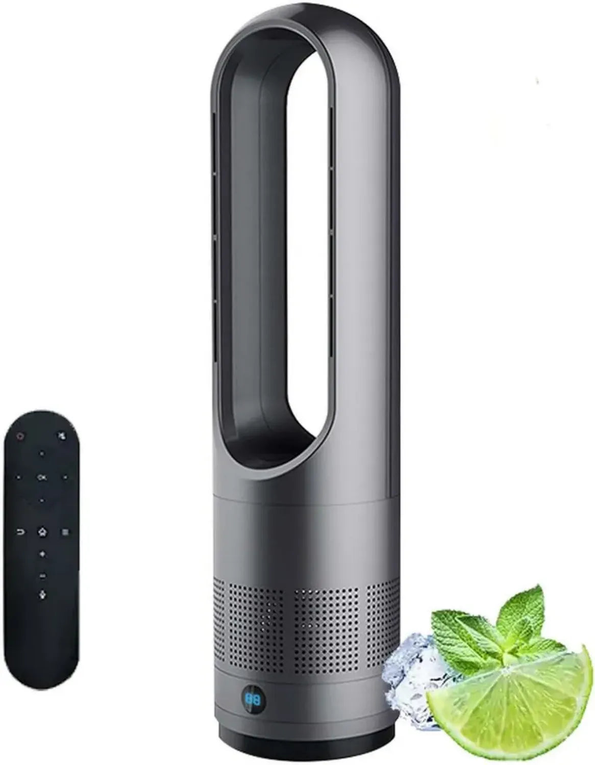 Ventilateur Colonne Silencieux Chauffant et Rafraîchissant avec Télécommande, Affichage LED, Minuterie 8h, 8 Vitesses, Oscillation 80°, Sans Pales, 45,7 cm