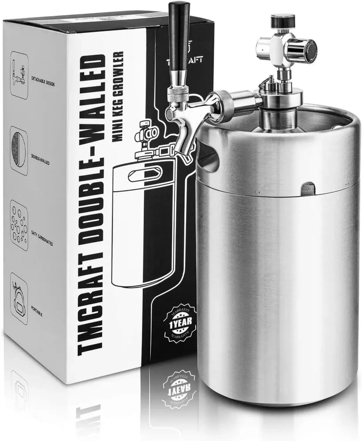 Mini Distributeur de Bière Double Paroi avec Robinet Détachable et Régulateur pour Bière Artisanale