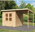 Abri de Jardin en Bois avec Appentis, 4,5m², Porte Double Vitrée, Toit Plat