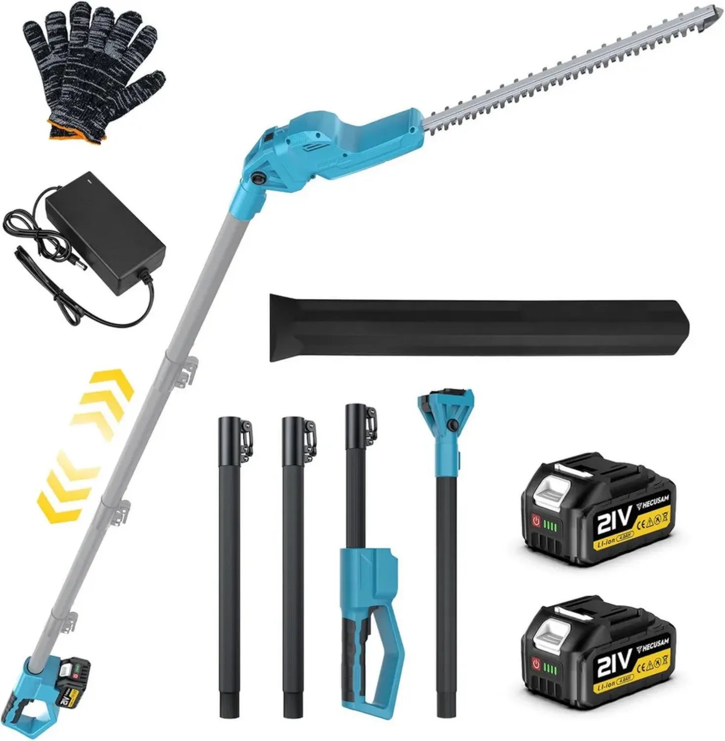 Taille-haie télescopique électrique 4,5 m avec lame double 52 cm et 2 batteries 4,0 Ah