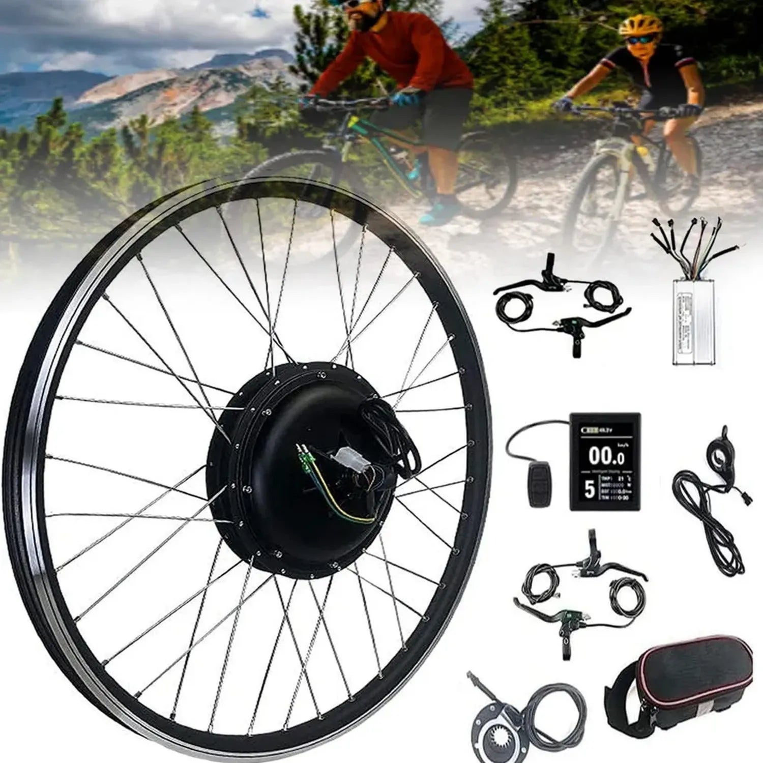 Kit de conversion vélo électrique 1000W-1500W avec écran LCD, tailles multiples