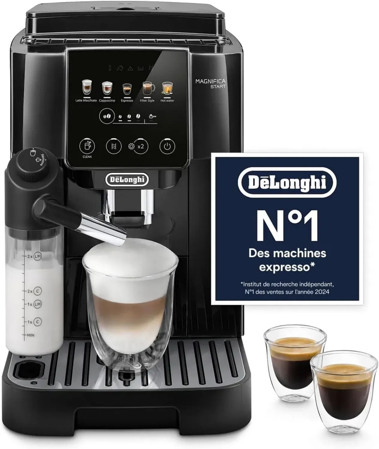 De'Longhi Magnifica Start Cafetière Automatique - Mousseur LatteCrema, 4 Recettes Programmables, Commandes Tactiles, Noir