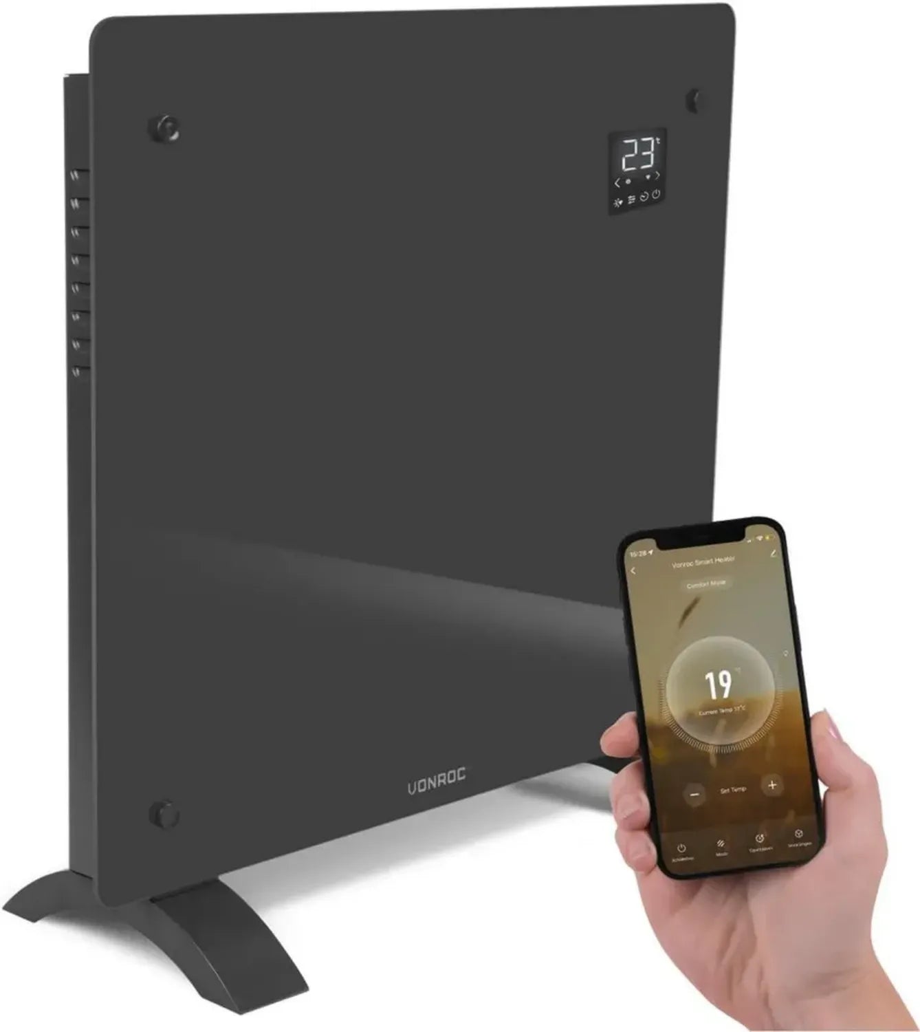 Radiateur Électrique 1000W Wi-Fi en Verre Gris - Thermostat, Minuterie & Sécurité Enfants - Silencieux, Design pour Espaces jusqu'à 12m²