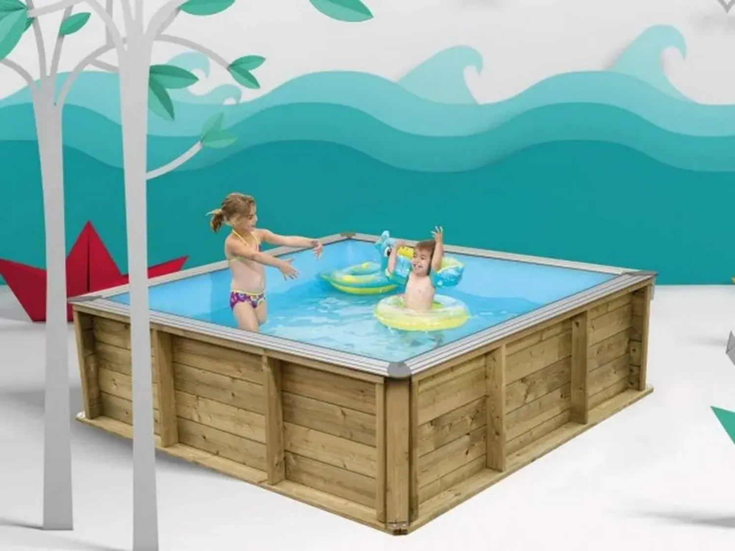 Piscine Carrée en Bois Naturel 2,26 x 2,26 m - Hauteur 0,63 m