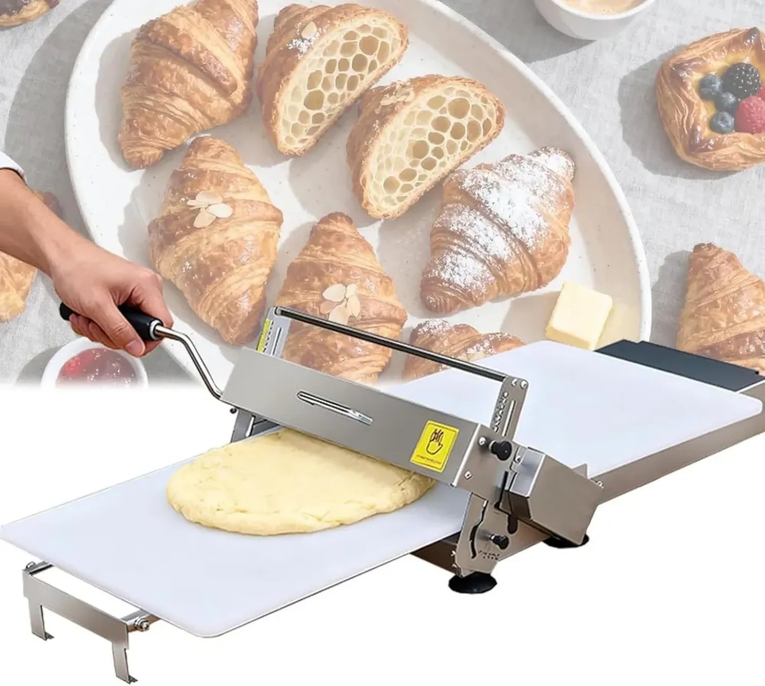 Laminoir à Pâte Manuel en Acier Inoxydable, Réglable pour Pizzas et Pâtisseries