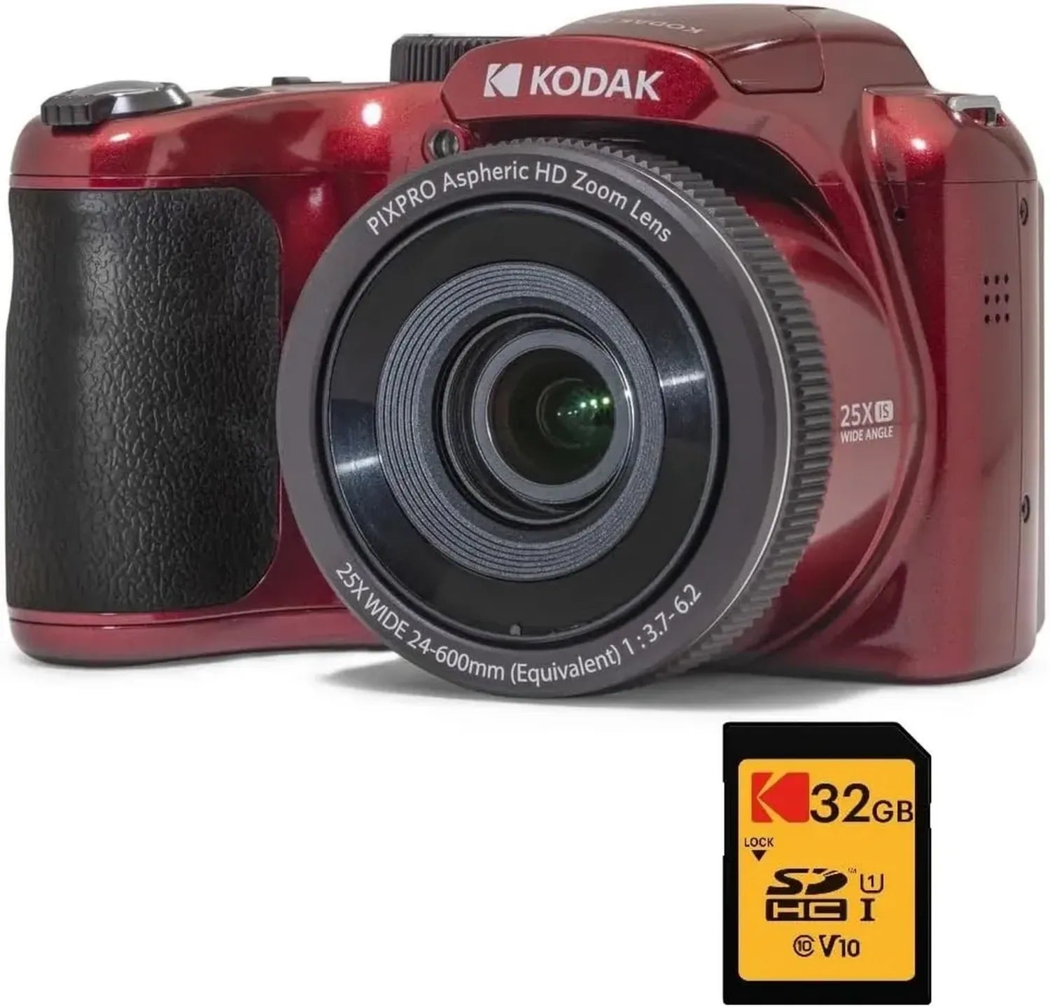 Appareil Photo Numérique KODAK Pixpro AZ255 Rouge - 16 MP, Zoom Optique 25x, Vidéo HD 1080p, Grand Angle 24 mm, Écran LCD 3 pouces, Inclut Carte SD 32 Go