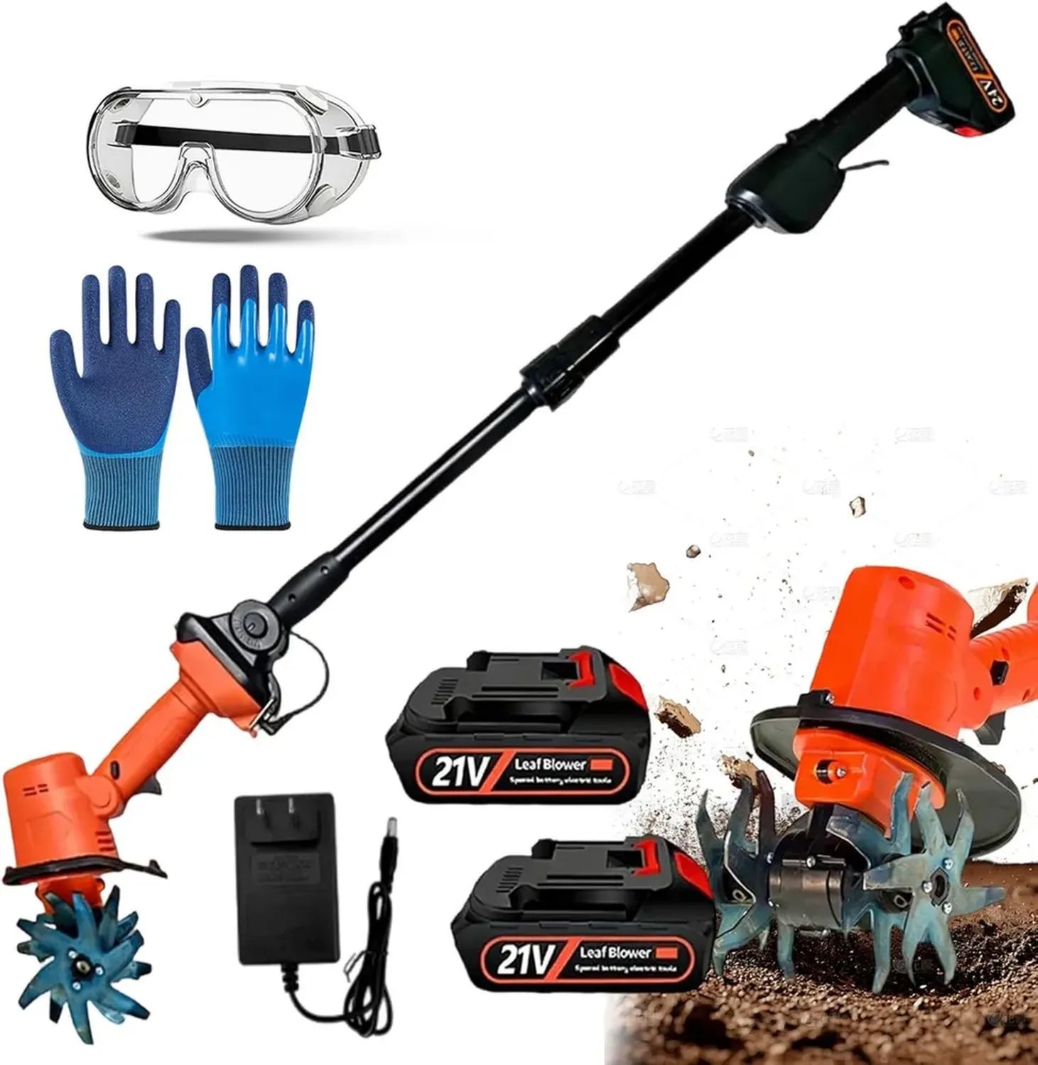 Motobineuse Électrique sans Fil 21V pour Jardinage, Rotavator avec Batterie, 360 tr/min, 12,7 cm Largeur, 10,2 cm Profondeur