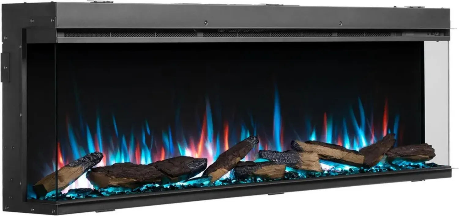 Cheminée Électrique Encastrable 60' avec Effet de Flammes 3D et LED - Télécommande et Thermostat Intégrés