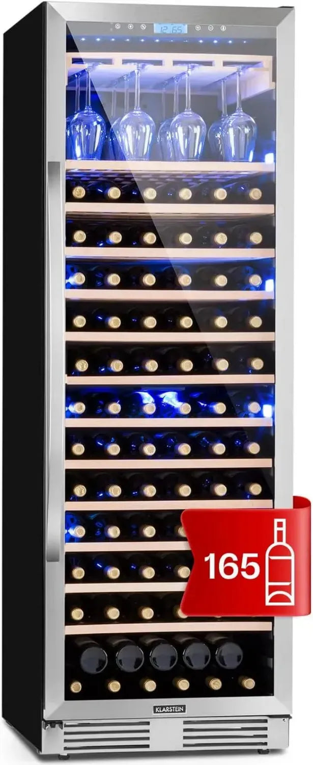 Cave à Vin XXL KLARSTEIN Vinovilla Grande, 425L, 165 Bouteilles, Classe Énergétique A, Écran LCD, Plage de Température 5-20°C, Porte Vitrée en Inox